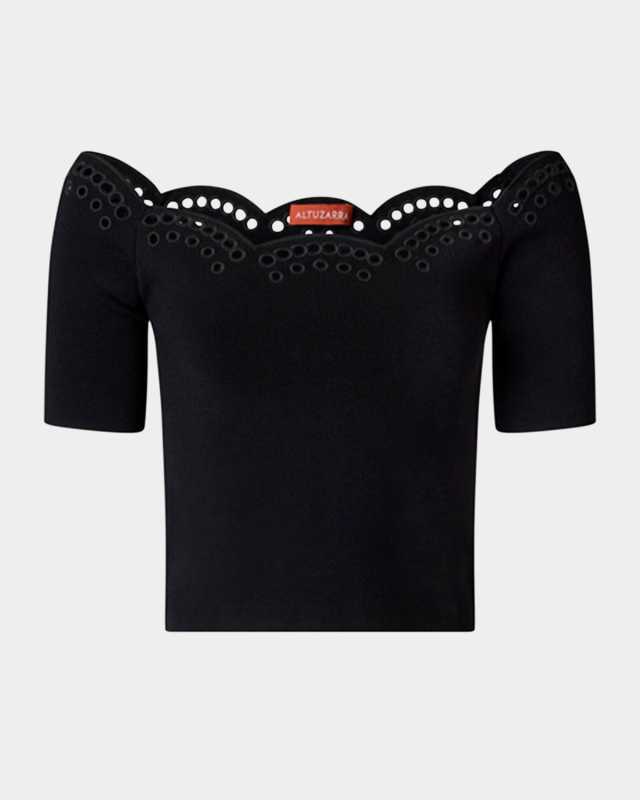 Posy Eyelet Scallop Off-Shoulder Top